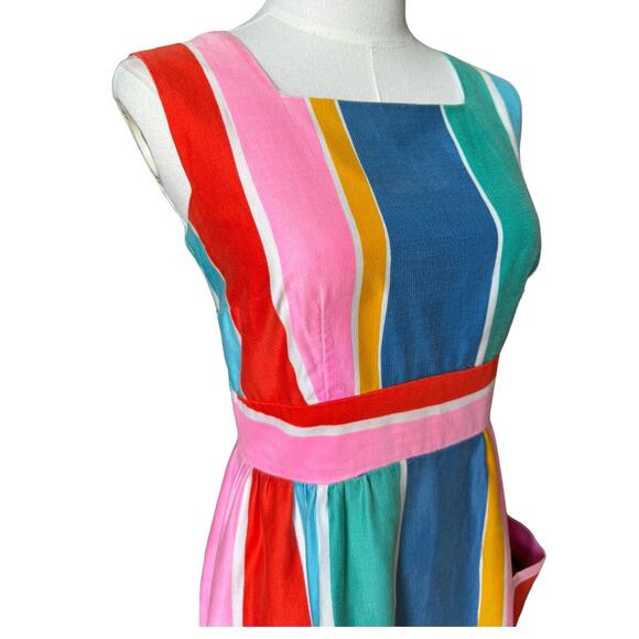 1970s Malia Honolulu Rainbow Stripe Cotton Sundress Pockets Hawaii Vintage small - Picture 2 of 16